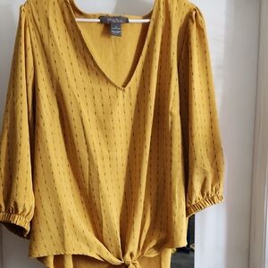 Andree by Unit Mustard V-Neck Blouse with Tie Detail